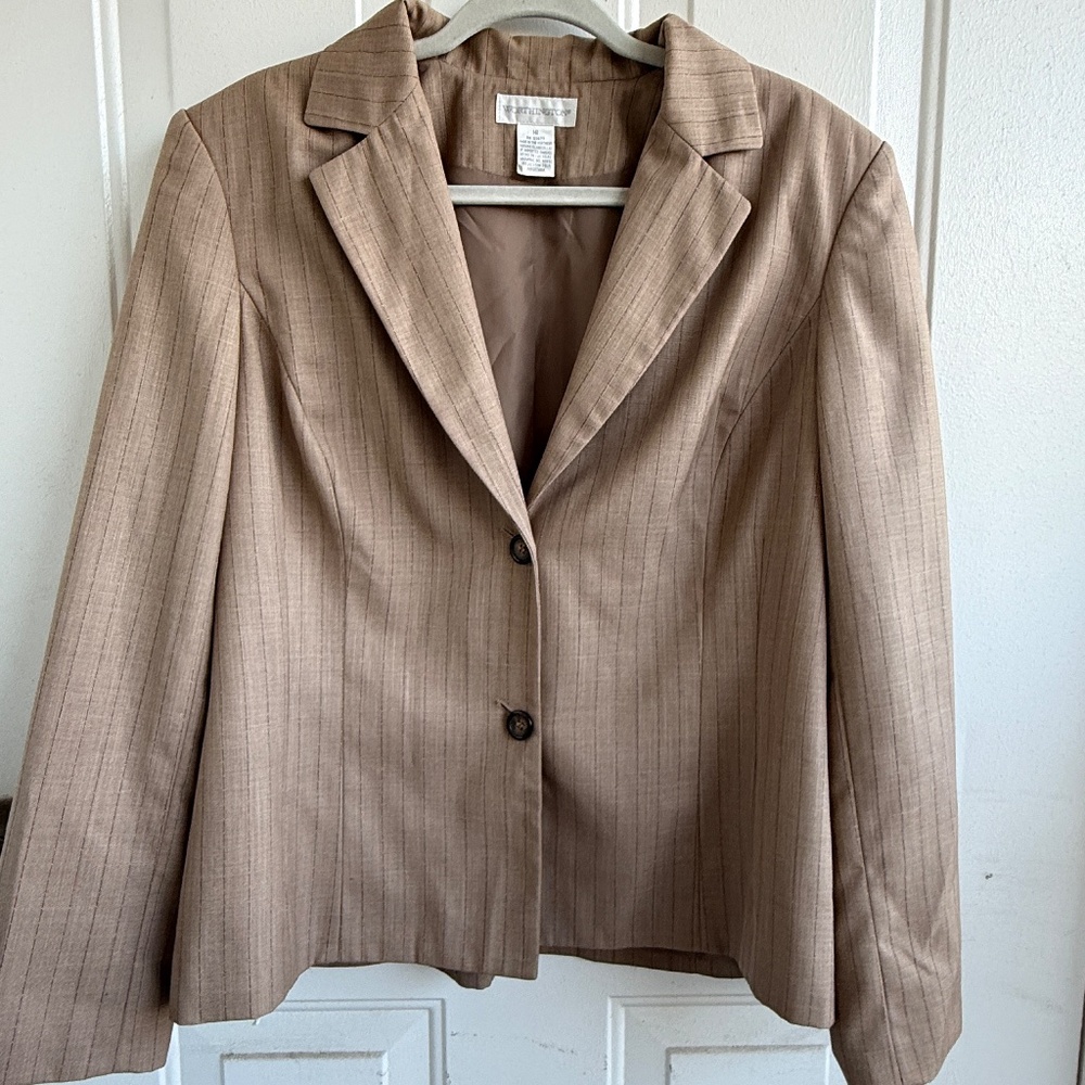 Worthington Pinstripe Pantsuit | Size 16‎ | Brown Beige | Blazer & Pants | - Picture 4 of 15